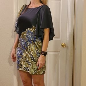 silk dress peacock print